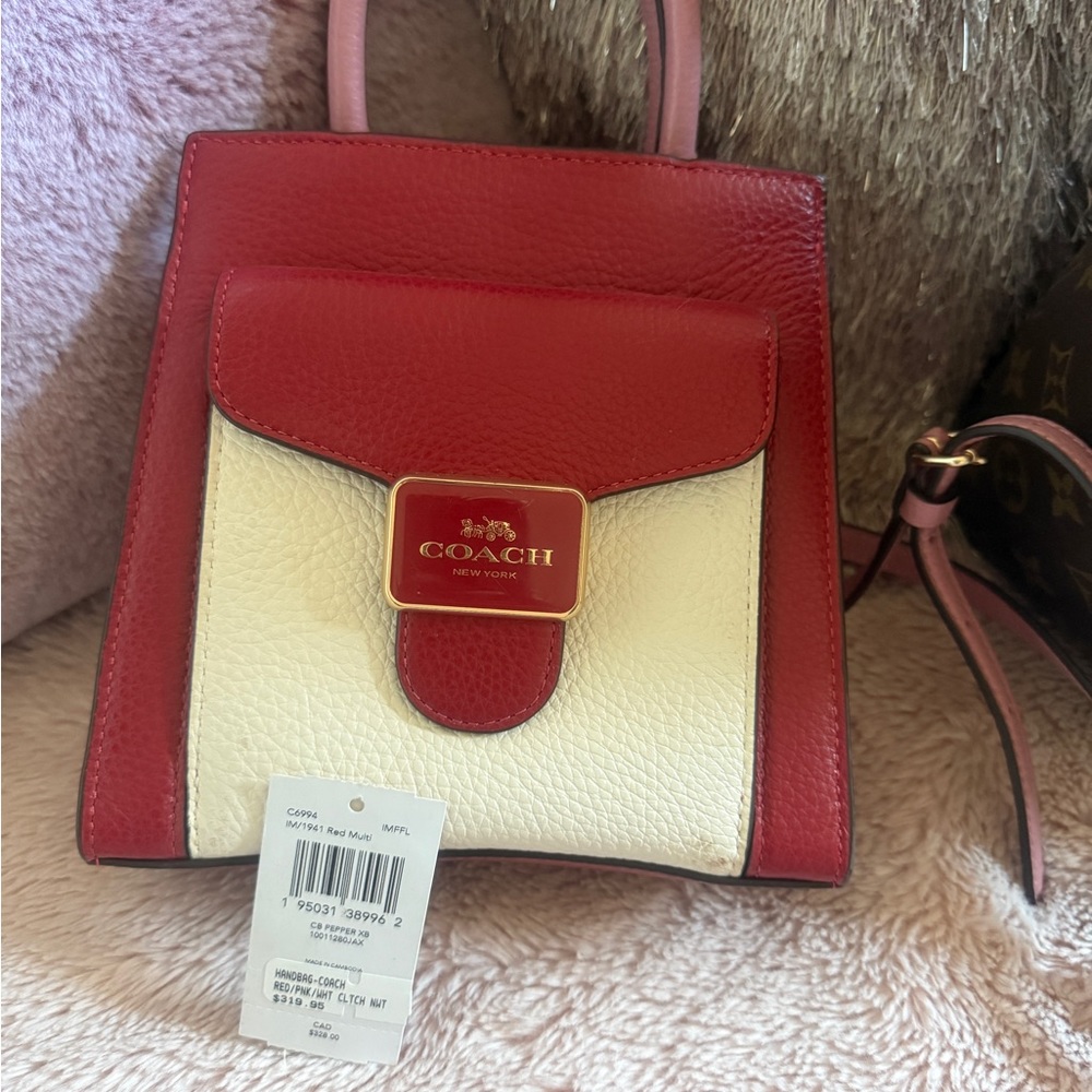 Coach Red and White Mini Bag with Gold Clasp